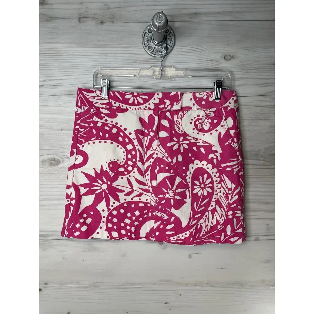J Crew Skirt‎ Womens 6 Pink White Floral Paisley Print Mini Pockets Summer SU08